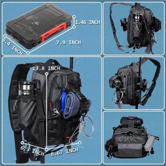 Fishing Backpack, Fishing Bag with Tackle Box, Compact Fishing Tackle - Picture 2 of 8